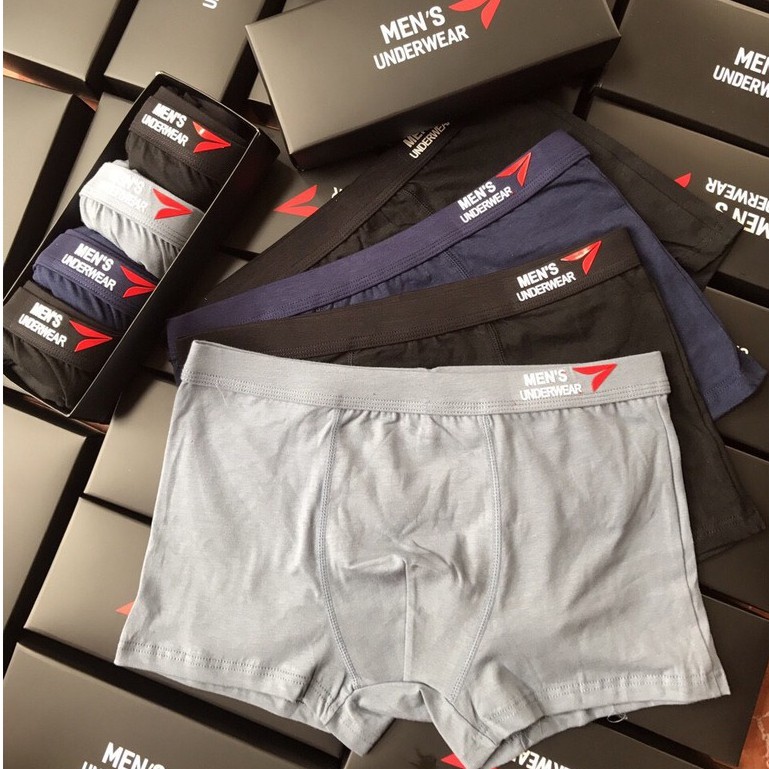 Hộp 4 chiếc Quần Lót Nam Boxer Cotton Kháng Khuẩn Cao Cấp, Quần Sịp Xì Đùi Nam Sexy Đẹp Men' Underwear