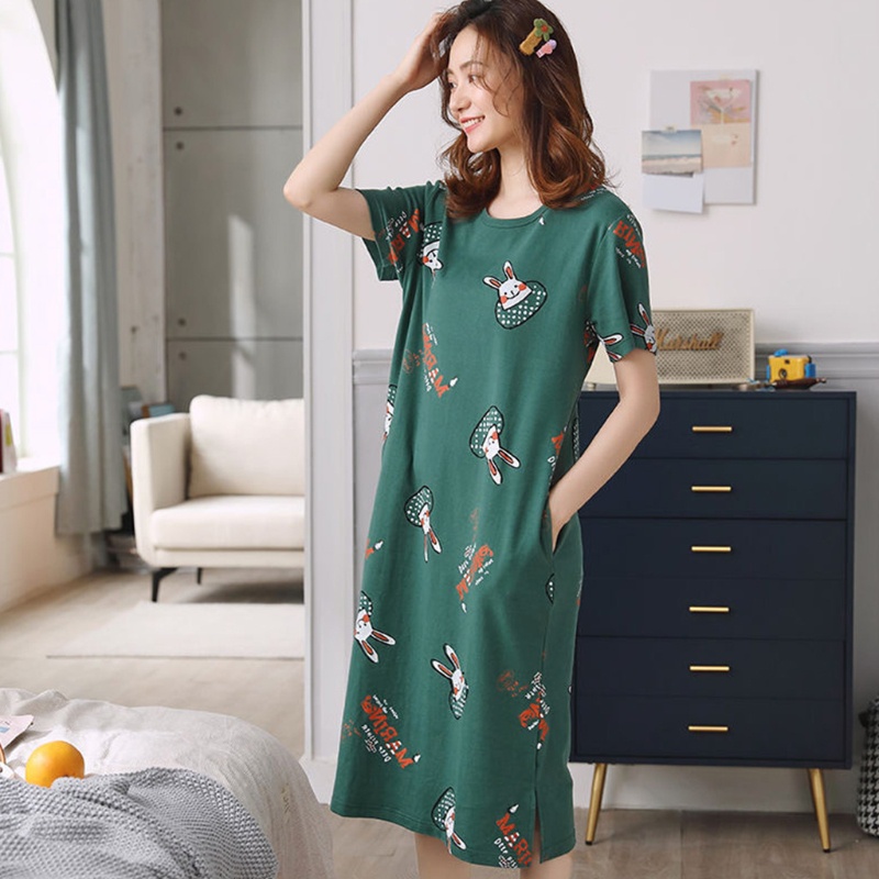 Đồ ngủ Ngắn Tay Dáng Rộng In Họa Tiết Hoạt Hình Xinh Xắn Dành Cho Nữ