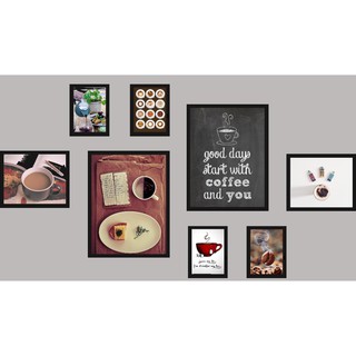 Bộ 8 khung tranh giá rẻ treo quán cafe chất liệu canvas tặng kèm đinh treo tường