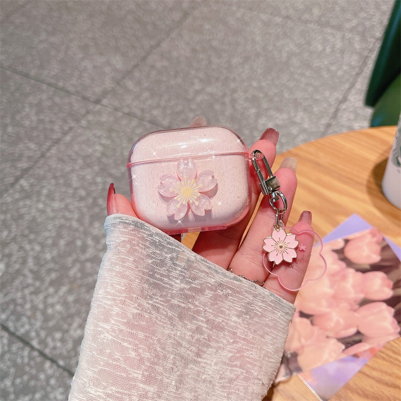Vỏ Bảo Vệ Hộp Sạc Tai Nghe AirPods Pro 1 2 3 Bằng Silicon Hình Hoa Anh Đào Màu