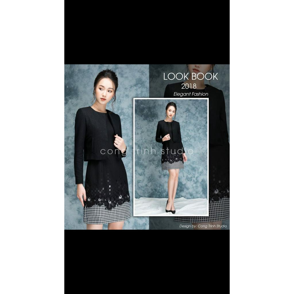 Áo khoác vest dạ 💖Freeship💖Áo khoác teck mềm ánh kim tuyến màu đen, cổ tròn túi bổ cơi, dáng đờmi phối đa năng