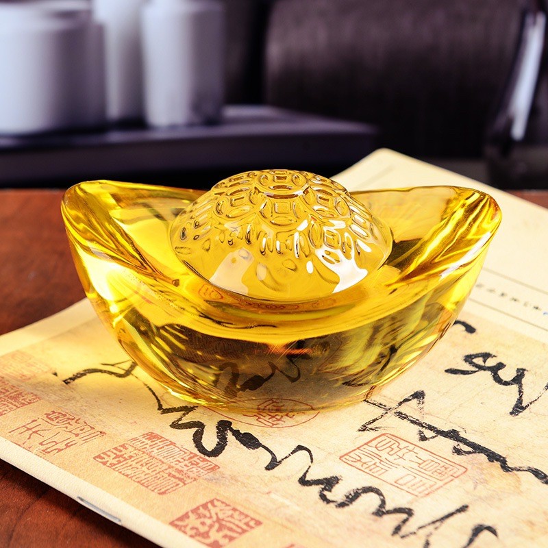 Thỏi vàng kim nguyên bảo bằng pha lê tinh khiết đẹp phong thuỷ