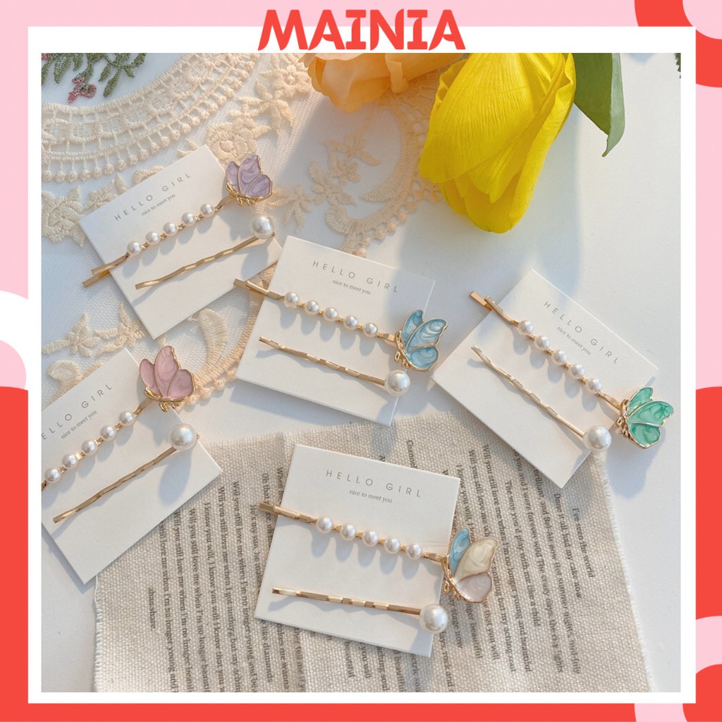 Set Kẹp Tóc Hình Bướm Đính Ngọc Hàn Quốc Xinh Xắn Dễ Thương Mainia Shop