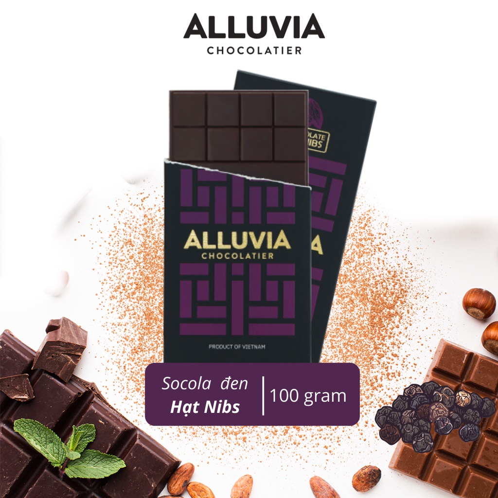 Socola đen nguyên chất nhân hạt cacao rang nibs đắng vừa ít ngọt Alluvia