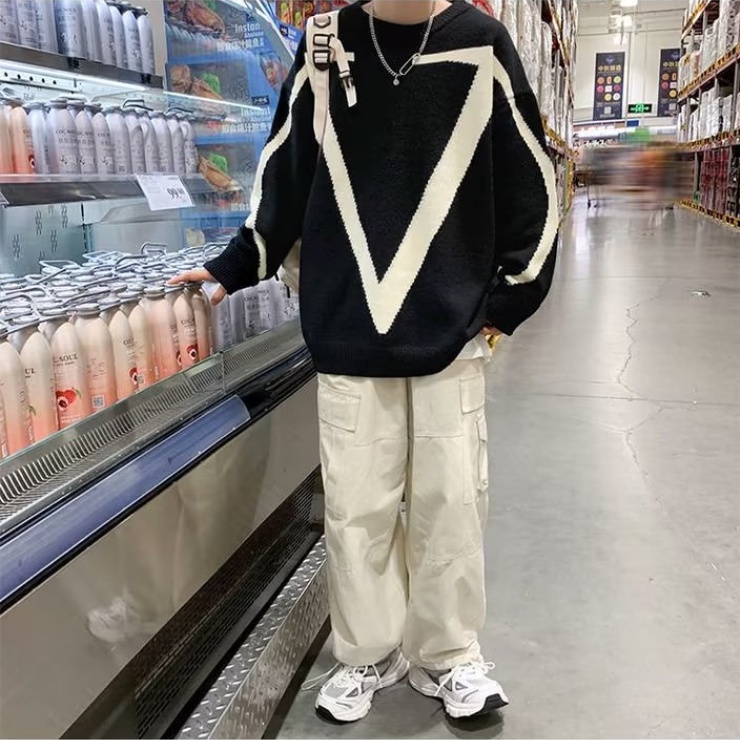 Áo sweater Dệt Kim Tay Dài Cổ Tròn In Họa Tiết Đơn Giản Thời Trang Hàn Quốc Cho Nam Nữ Áo len nam dài tay giản dị