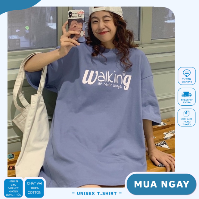 Áo phông nữ form rộng Oversize in chữ Walking, Áo thun tay lỡ Unisex trẻ trung cá tính | BigBuy360 - bigbuy360.vn