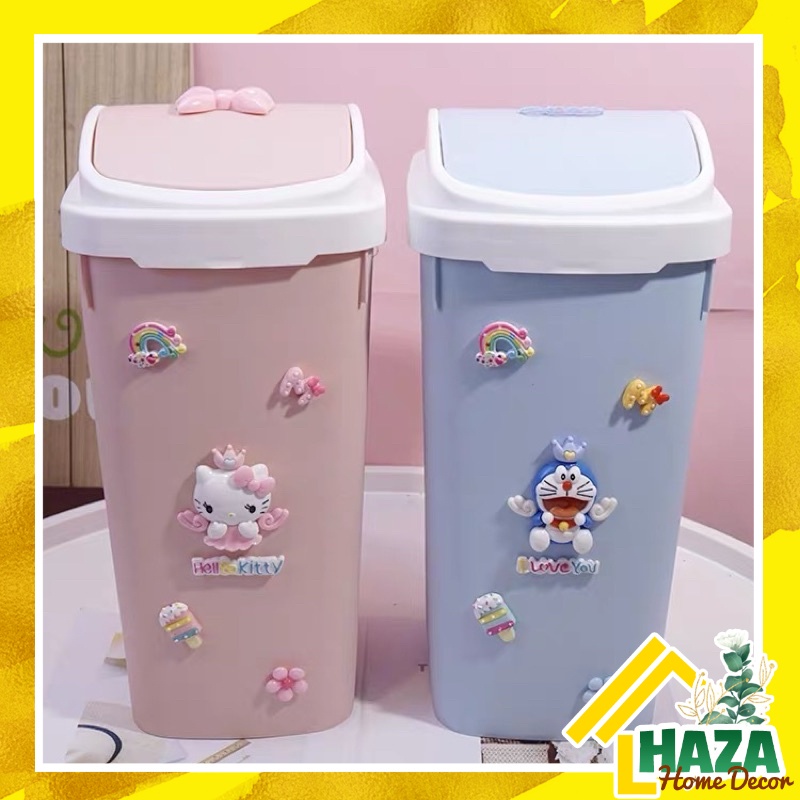 Thùng rác nhựa Hello kitty, Doremon chữ nhật dễ thương [Haza Home Decor]
