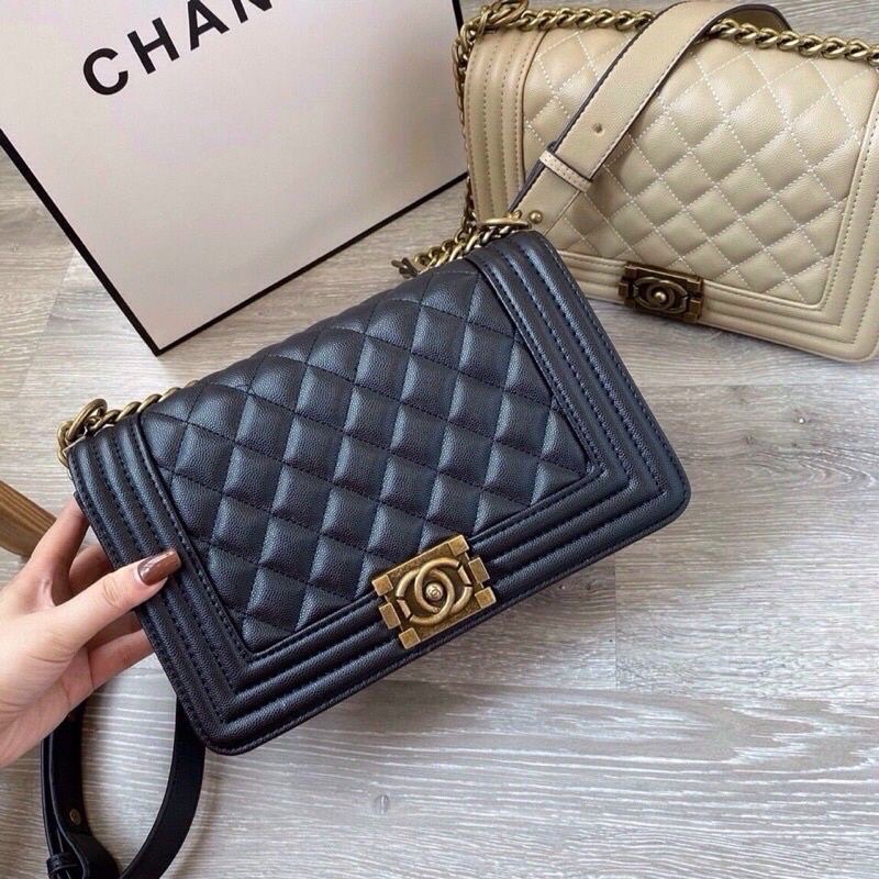 Túi boy CHANEL (Free ship) Túi xách đen ,nâu đeo vai đeo chéo quai xích quảng châu Full box