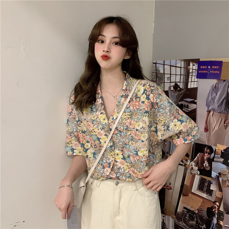 Áo Sơ Mi Chất Chiffon Hoạ Tiết Hoa Phong Cách Retro Cho Nữ
