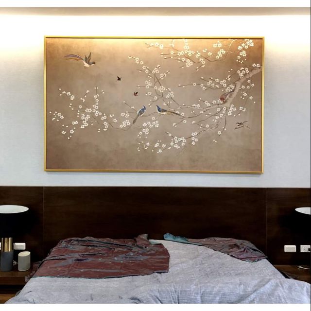 Tranh in canvas hoa chim mùa xuân 60x100 kèm khung