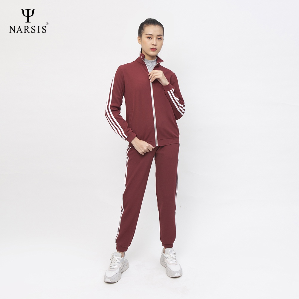 Bộ thu đông nữ Narsis M0038 cotton màu tím mận - sọc trắng