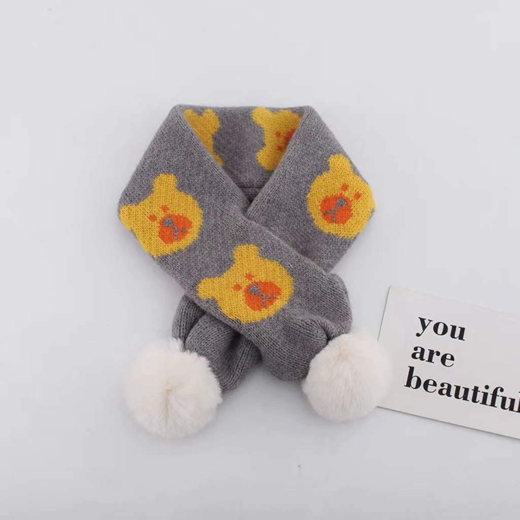 Khăn quàng cổ len mềm mịn cho bé họa tiết gấu cute, dễ thương - K9