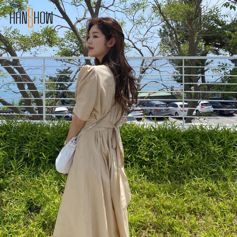 Đầm Thun Tay Ngắn Cổ Tròn Thắt Dây Eo Phong Cách Hàn Quốc 2021 | BigBuy360 - bigbuy360.vn