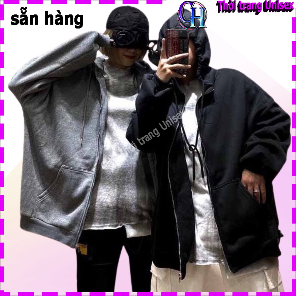HÀNG CÓ SẴN  Áo khoác nỉ hoodie trơn khóa zip nam nữ chất nỉ bông mềm mịn dáng rộng thoải mái
