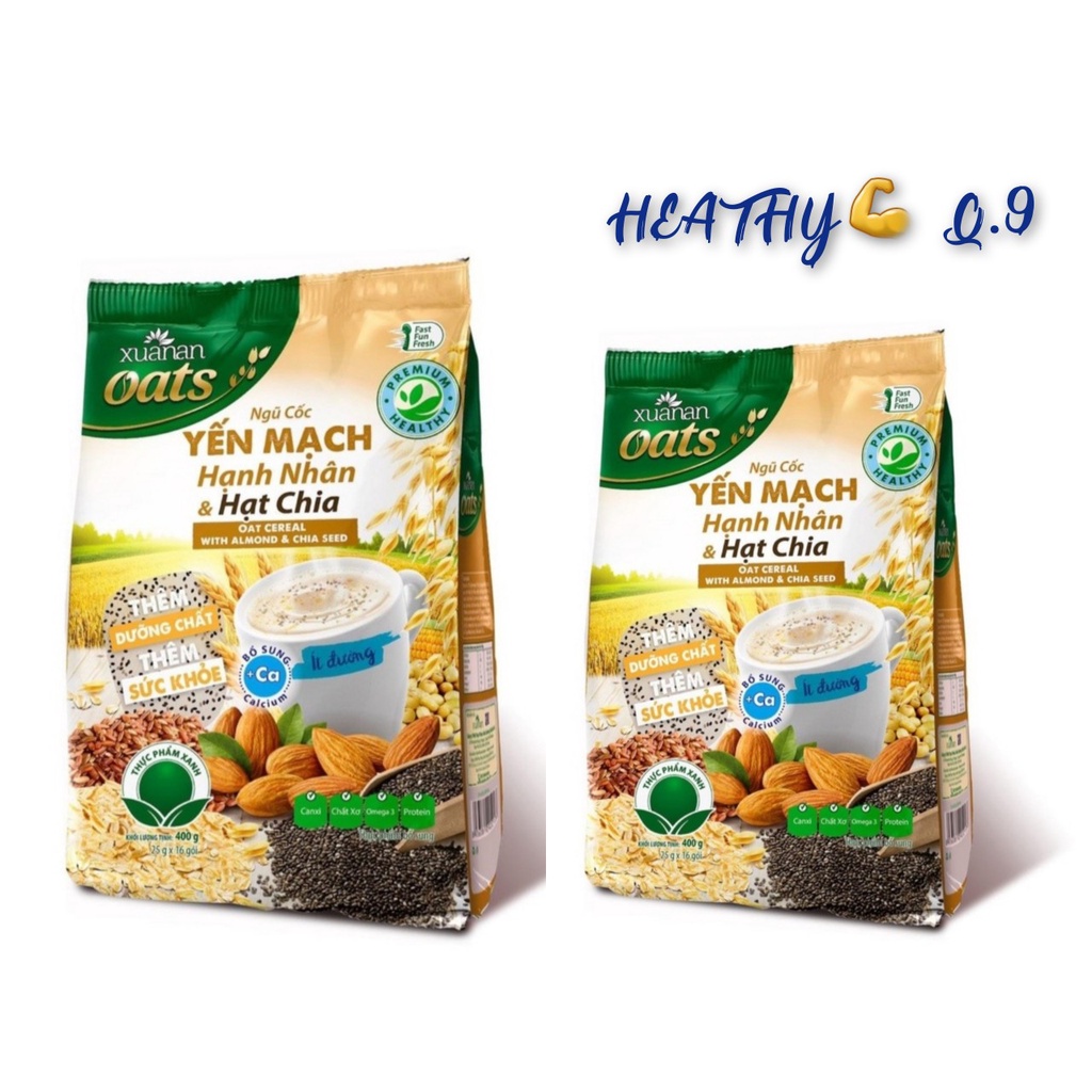 ComBo 2 Gói Bột Ngũ Cốc Yến Mạch Hạnh Nhân Hạt Chia Xuân An 400g/25g*16 gói ( Tặng Kèm KM)
