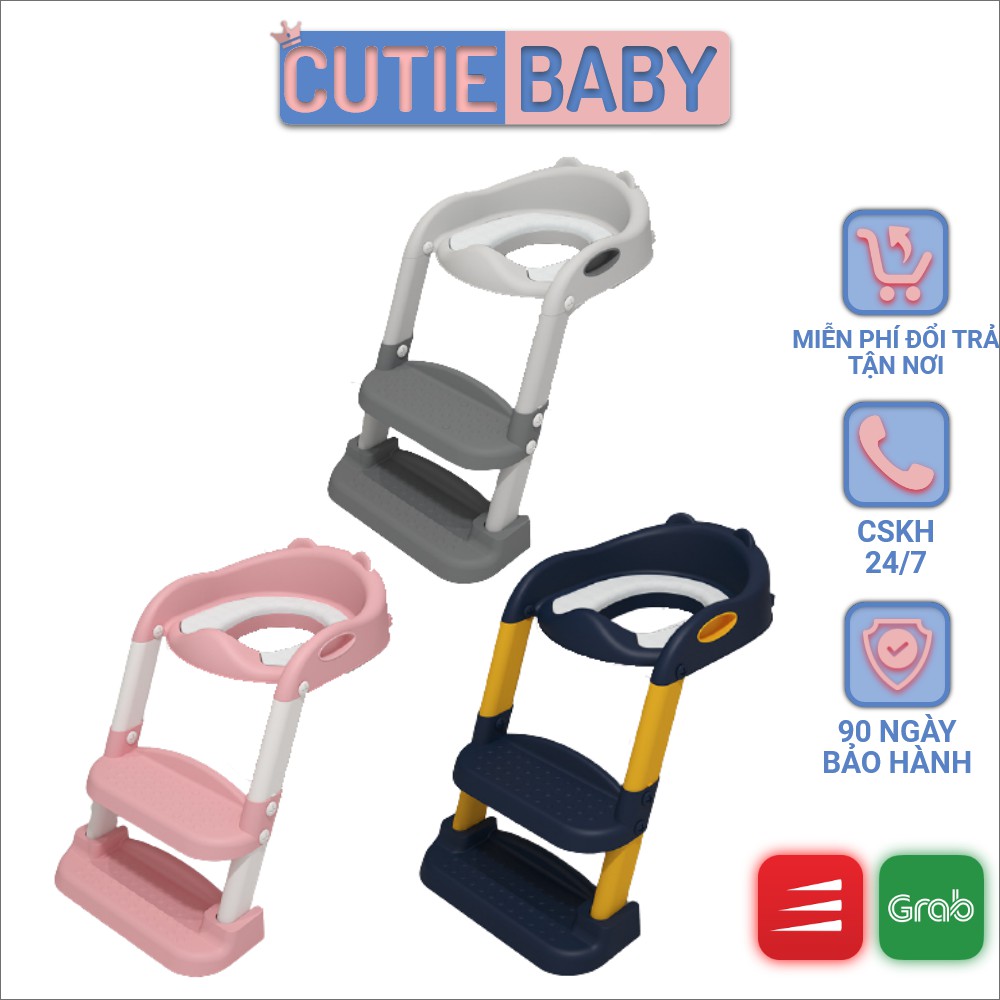 Thang Bô Vệ Sinh Cutiebaby Có Nắp Thu Nhỏ Bồn Cầu, Đệm Da PVC, Sẵn Tay Vịn, 2 Bậc Thang,Gấp Gọn Dùng Cho Bé Trai Gái Trẻ