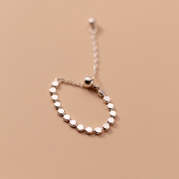 Nhẫn nữ nhẫn bạc s925 những mặt tròn dẹt đan xen và chốt bi dây xích điều chỉnh NB126