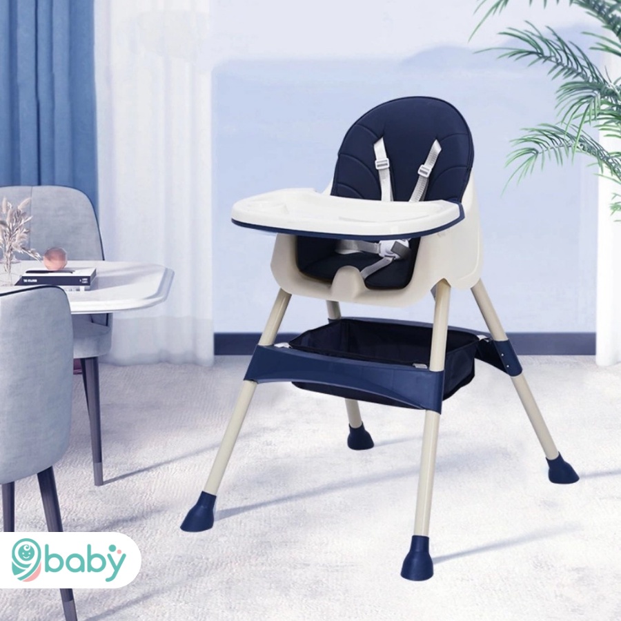 FREE SHIP !!! Ghế ăn dặm cho bé điều chỉnh độ cao 9BABY màu xanh than