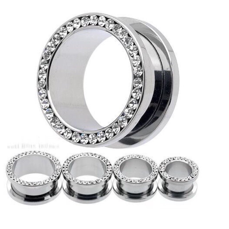 Bông nong tai nạm đá bằng chất liệu không rỉ, khuyên nong tai