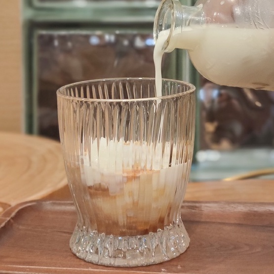 Ly, Cốc Thủy Tinh Uống Sọc Dọc Home Cafe Cup (K Có Ống Hút)