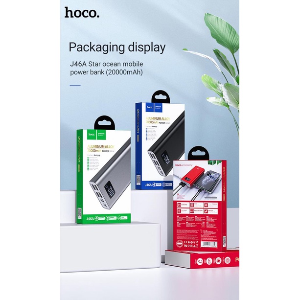 Pin sạc dự phòng HOCO J46A dung lượng cao 20000mAh, đầu ra 4 cổng USB 2A, có màn hình LED - Hàng chính hãng