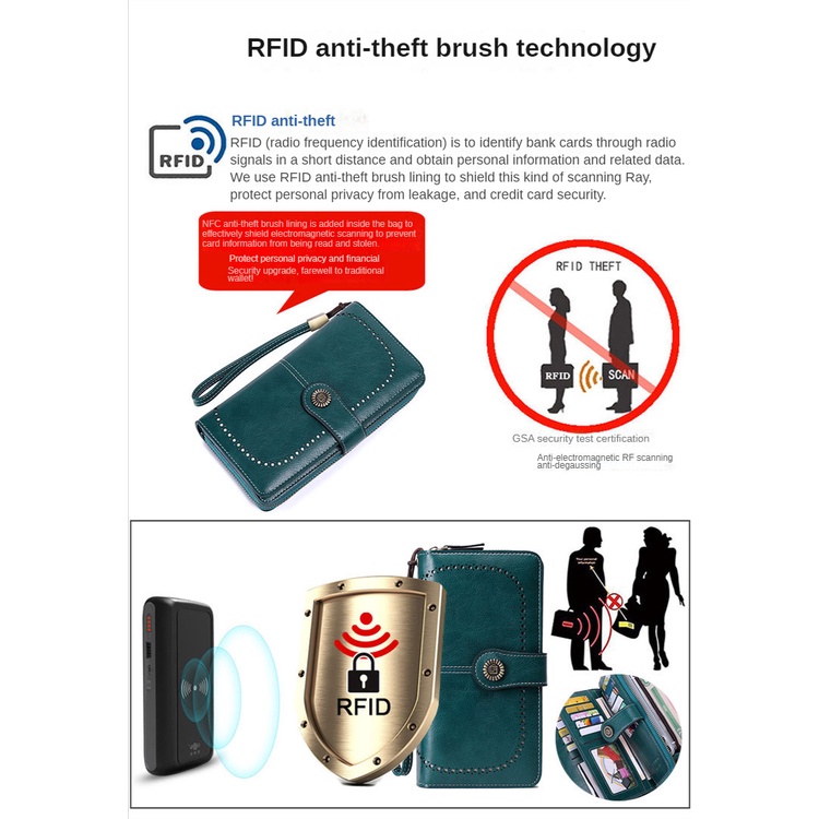 Ví Dài Có Khóa Kéo Chống Từ Tính Chống Từ Tính Đựng Tiền Thẻ RFID Cho Nữ