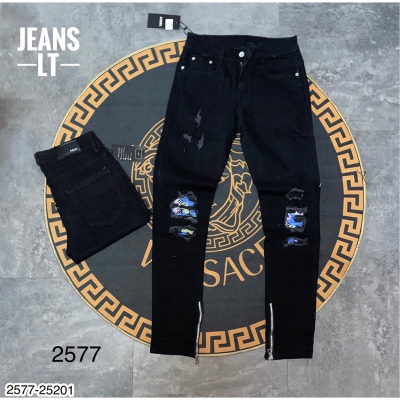 [Có video]Quần Jean Nam AMR Vá Da Vá LV Vá Thỏ Xịn Xò - Quần Bò Nam Vá Siêu Hót