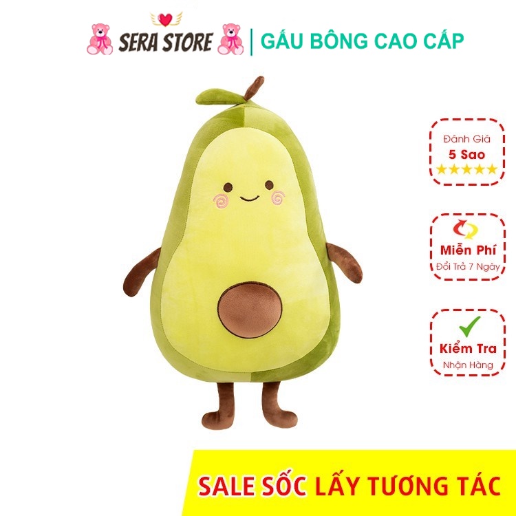 Gấu Bông Gối Ôm Quả Bơ Tròn Nhồi Bông PP 3D Tinh Khiết, Đàn Hồi Đa Chiều Vải Nhung Không Xù Lông, Kích Thước 35CM - 50CM