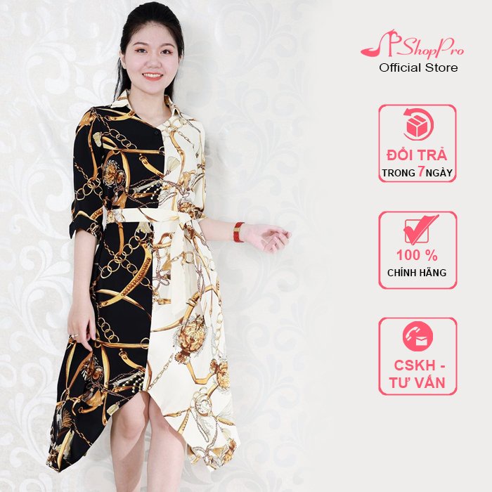 SHOPPRO - THỜI TRANG CÔNG SỞ - ĐẦM CÔNG SỞ NỮ KIỂU ĐẦM SUÔNG DÁNG XÒE HOẠT TIẾT MẮT XÍCH THANH LỊCH 3125 3135 3306