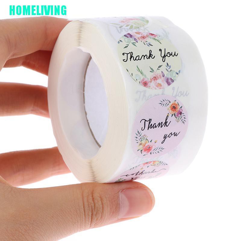 Cuộn 500 Miếng Dán Niêm Phong Bao Bì In Chữ thank you Và Hoa