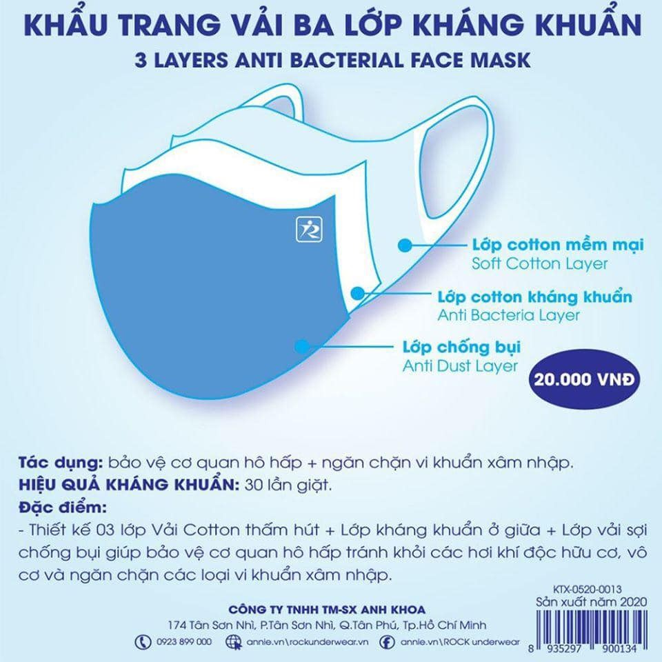 [CHÍNH HÃNG] Khẩu Trang Vải 3 Lớp Kháng Khuẩn - Chống Thấm - Tái Sử Dụng 30 Lần | BigBuy360 - bigbuy360.vn