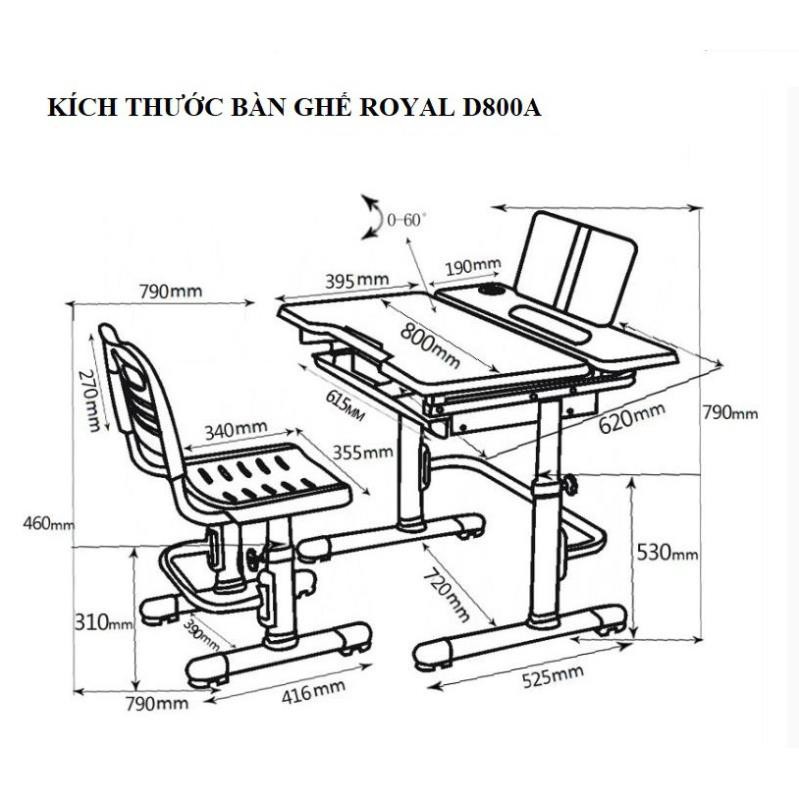 Bộ Bàn Học Thông Minh Chống Gù Chống Cận ROYAL D800A 80cm_A8_ghế chống gù _MOMOMART