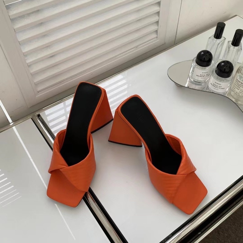 Guốc Gót Vát 2 Màu Đen Cam Full Size 35-39