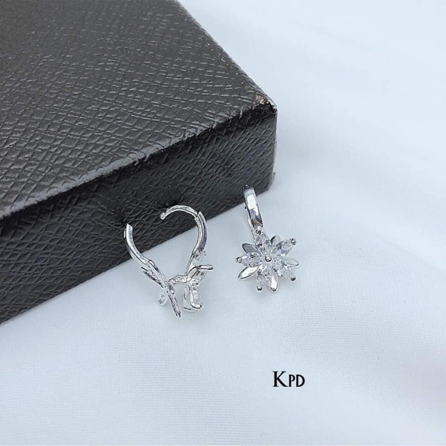 BÔNG TAI KHOEN BẤM MẶT HOA ĐÁ BẠC S925 Ý CAO CẤP