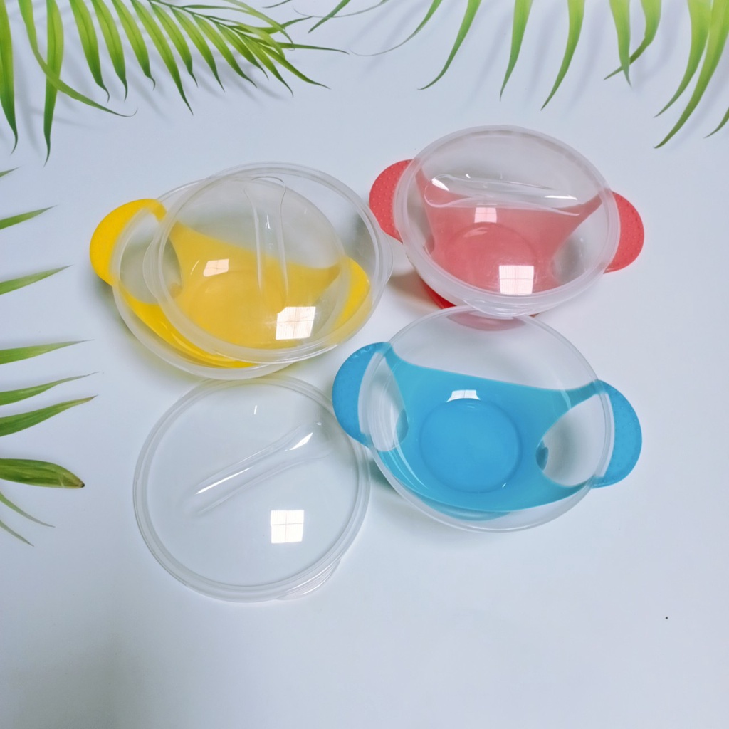 Bát ăn dặm chống đổ kèm thìa báo nóng an toàn cho bé