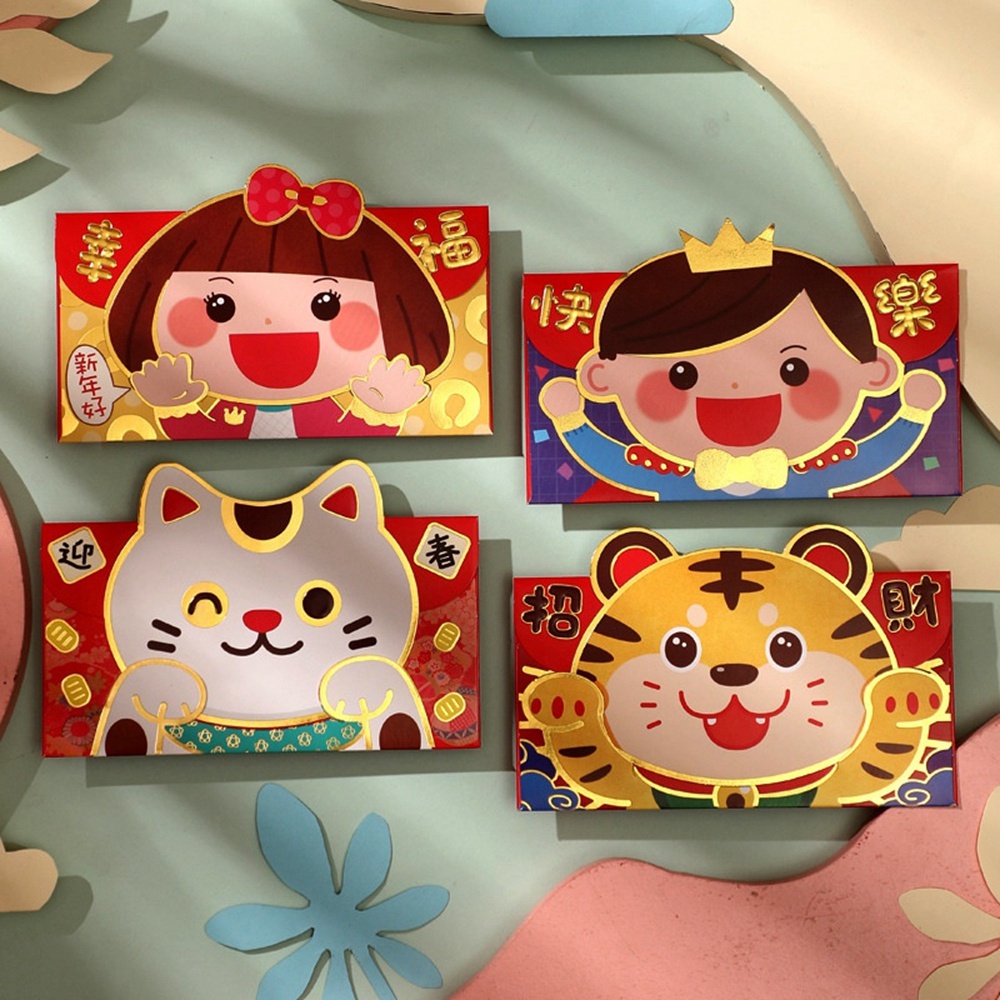 Set 4 bao lì xì hình hổ dễ thương