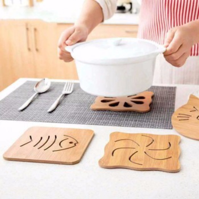 TẤM LÓT NỒI BÀNG GỖ CÁCH NHIỆT TẤM LÓT CỐC CHÉN BÁT NHIỀU HÌNH XINH XẮN