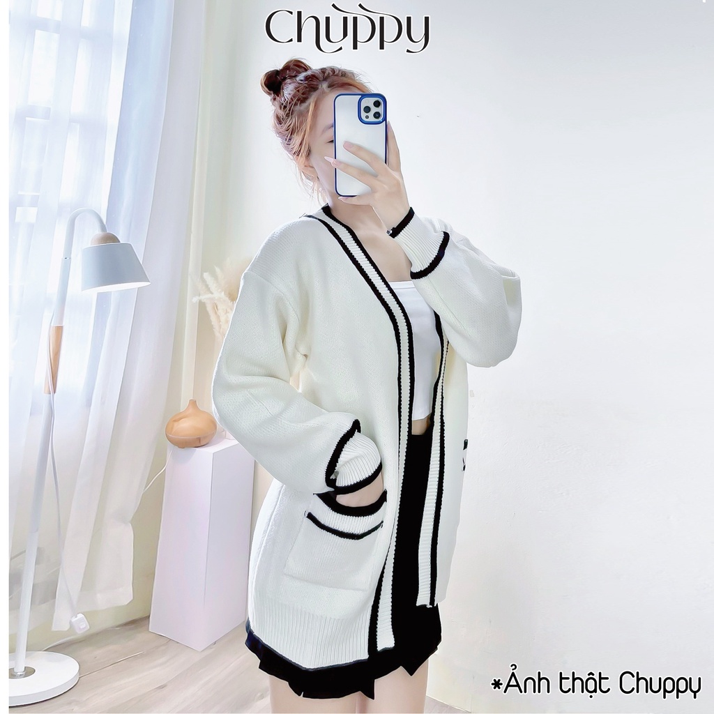 Áo cadigan len trơn nữ form rộng thiết kế viền siêu xinh-CHUPPY - KL05