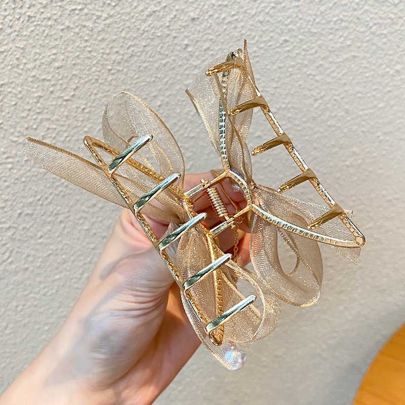 Kẹp Tóc Hình Nơ Đính Hạt Ngọc Trai Bằng Hợp Kim Thời Trang Xinh Xắn