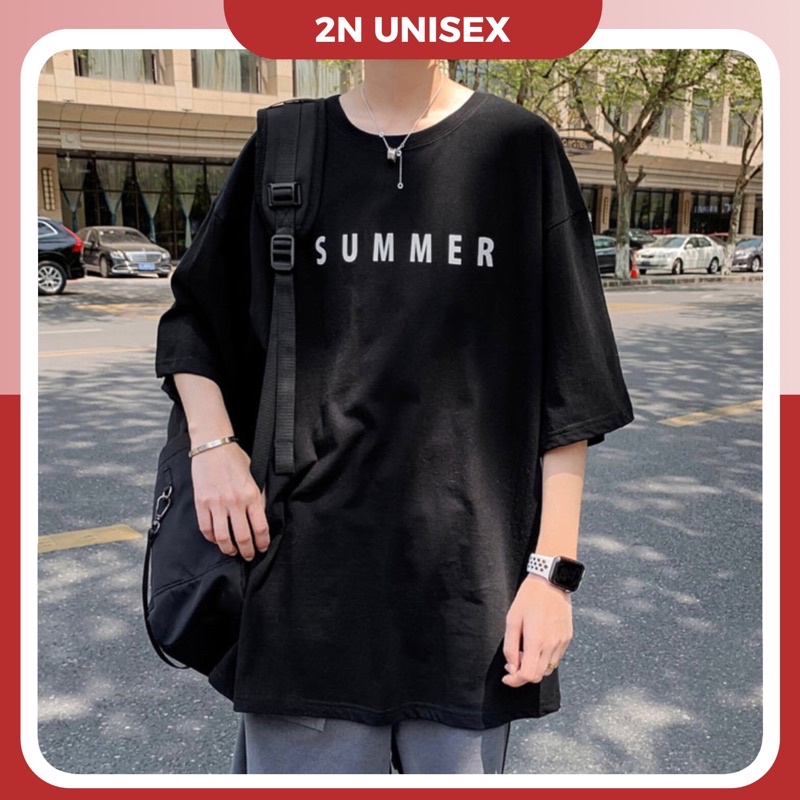 Áo phông nam nữ form rộng 2N Unisex thun cotton in Summer trắng/vàng/đen