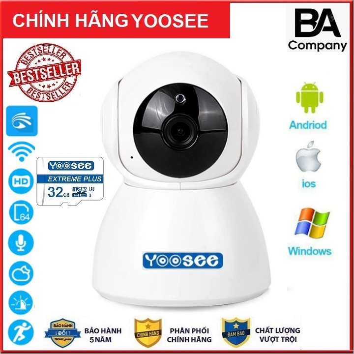 Combo Camera IP YooSee 2.0Mpx Full HD 2020 Tiếng Việt Và Thẻ Nhớ 32Gb Yoosee Chuyên Dụng ( BẢO HÀNH 5 NĂM )