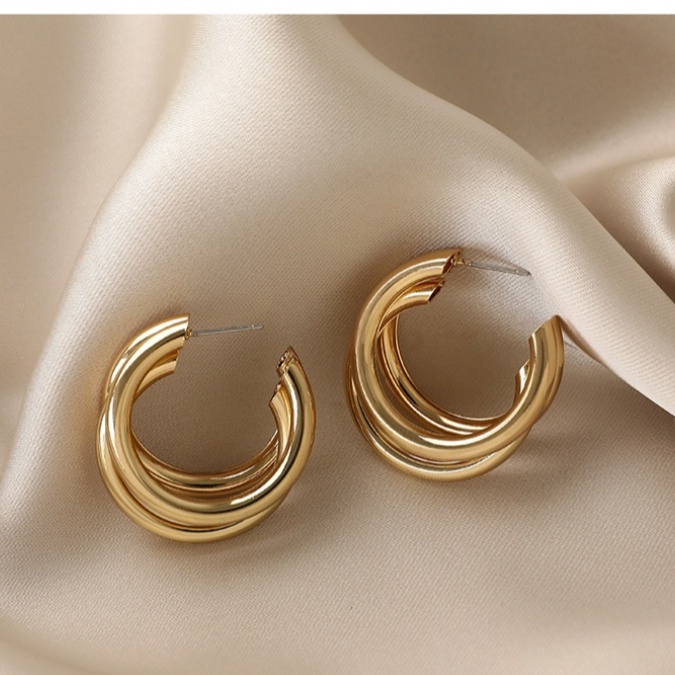 Khuyên tai kim loại hình tròn phong cách Hàn Quốc tinh tế sang trọng