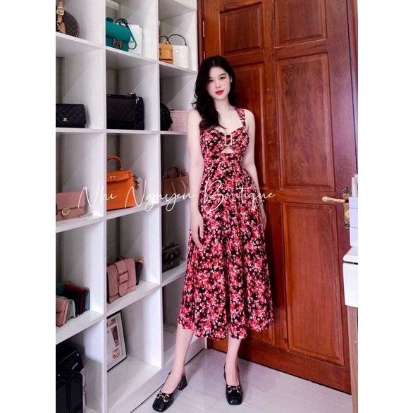 Đầm maxi hai dây bảng to khoen ngực khoét eo hoạ tiết, hoa, nhiều màu có túi hai bên hàng cao cấp