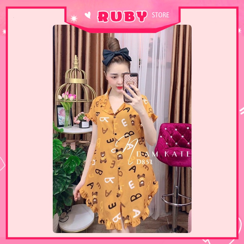 Đầm ngủ Hoạt Hình in Gấu họa tiết dễ thương, chất kate mịn đẹp Free Size Dưới 55KG ❤ Rubystorevn