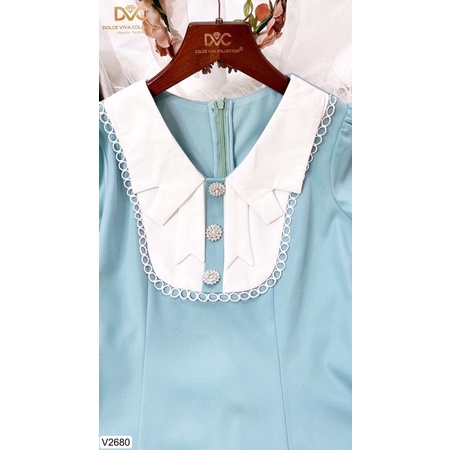 V2680 - váy dáng chữ A màu xanh