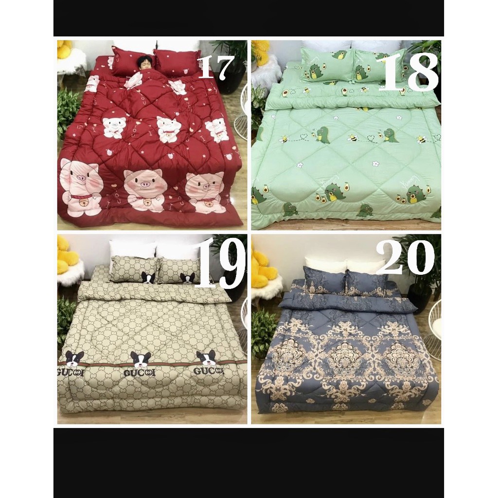 Trọn bộ chăn phao Bo Decor 5 món ga gối poly coton