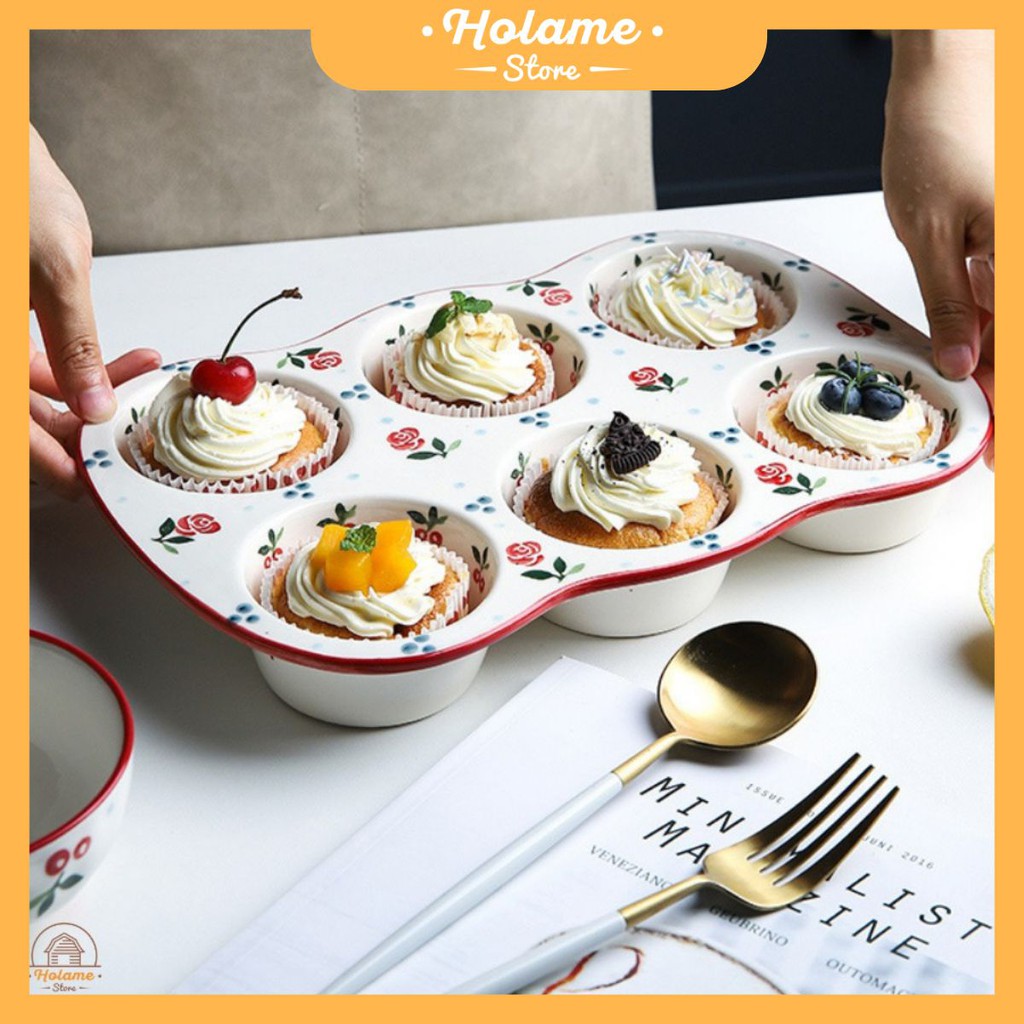 Khuôn bánh cup cake, muffin bằng sứ - họa tiết Cherry đỏ (A12.253)