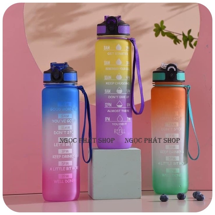 Bình nước nhựa REFILL_1000ml có chia vạch báo giờ uống nước
