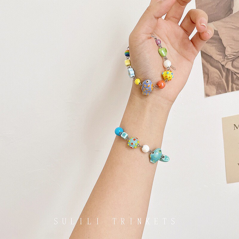 Vòng Tay Chuỗi Hạt Gốm Nhiều Màu Hạt Charm Ngọt Ngào Đủ Màu Sắc Dễ Thương Phong Cách Hàn Quốc Dobi L2