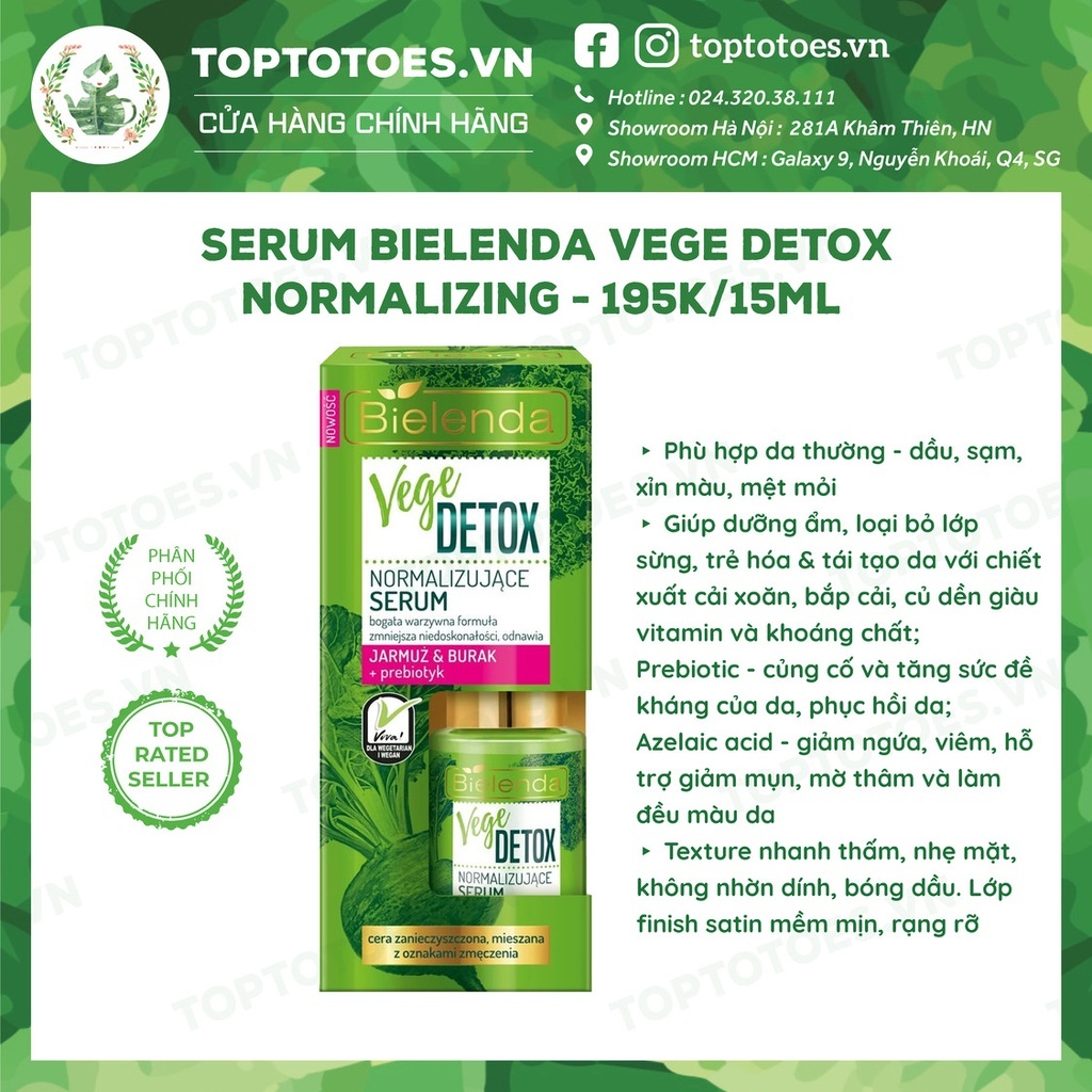 Serum Bielenda Vegedetox Normalizing 15ml dưỡng ẩm, trẻ hóa &amp; tái tạo da